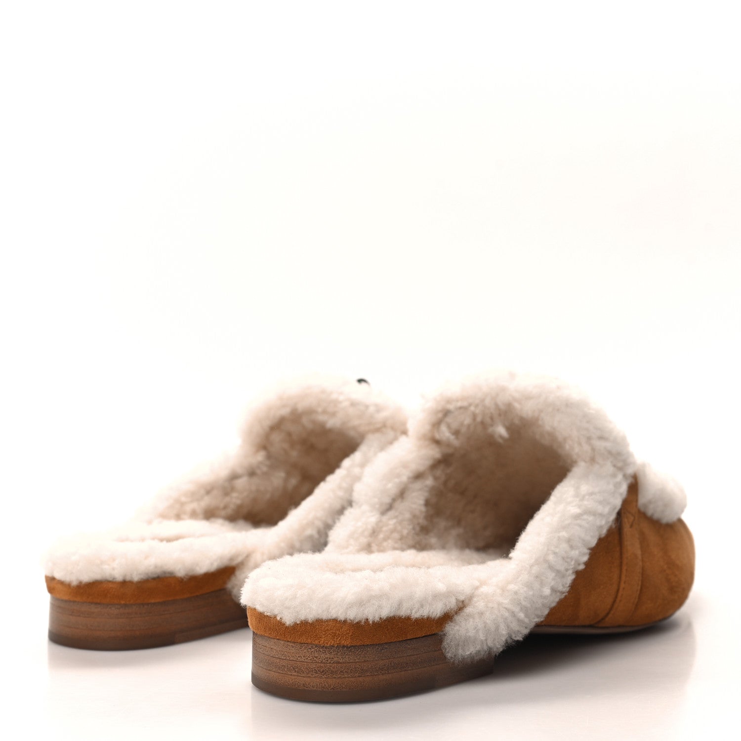 Hermes Suede Goatskin Woolskin Womens Oz Mules 38.5 Naturel 4 of 8