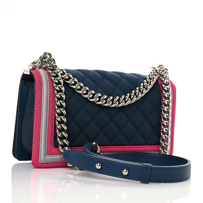 Chanel Canvas Quilted Medium Fluo Boy Flap Dark Navy Fuchsia Grey 3 of 20