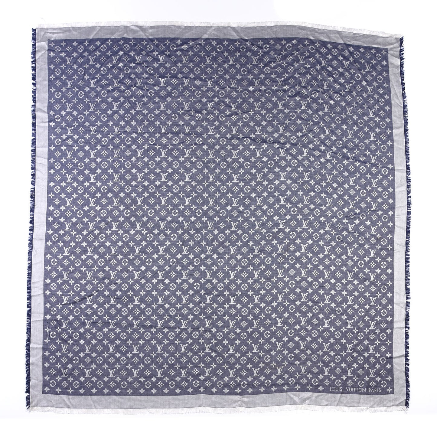 Silk Wool Monogram Denim Shawl Blue