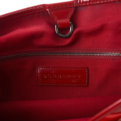 Burberry Supernova Check Patent Trim Shopper Tote Bag Red 6 of 12