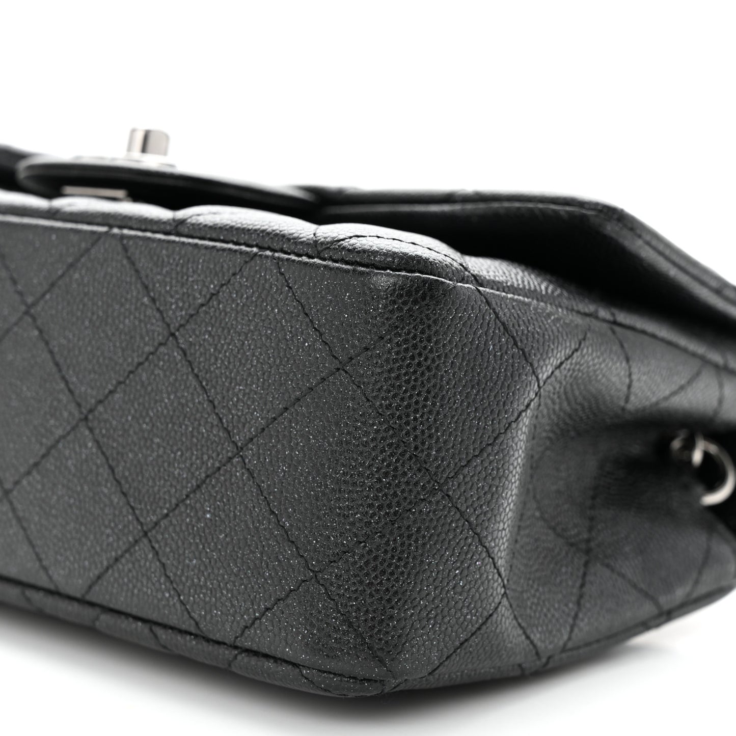 Iridescent Caviar Quilted Mini Rectangular Flap Black