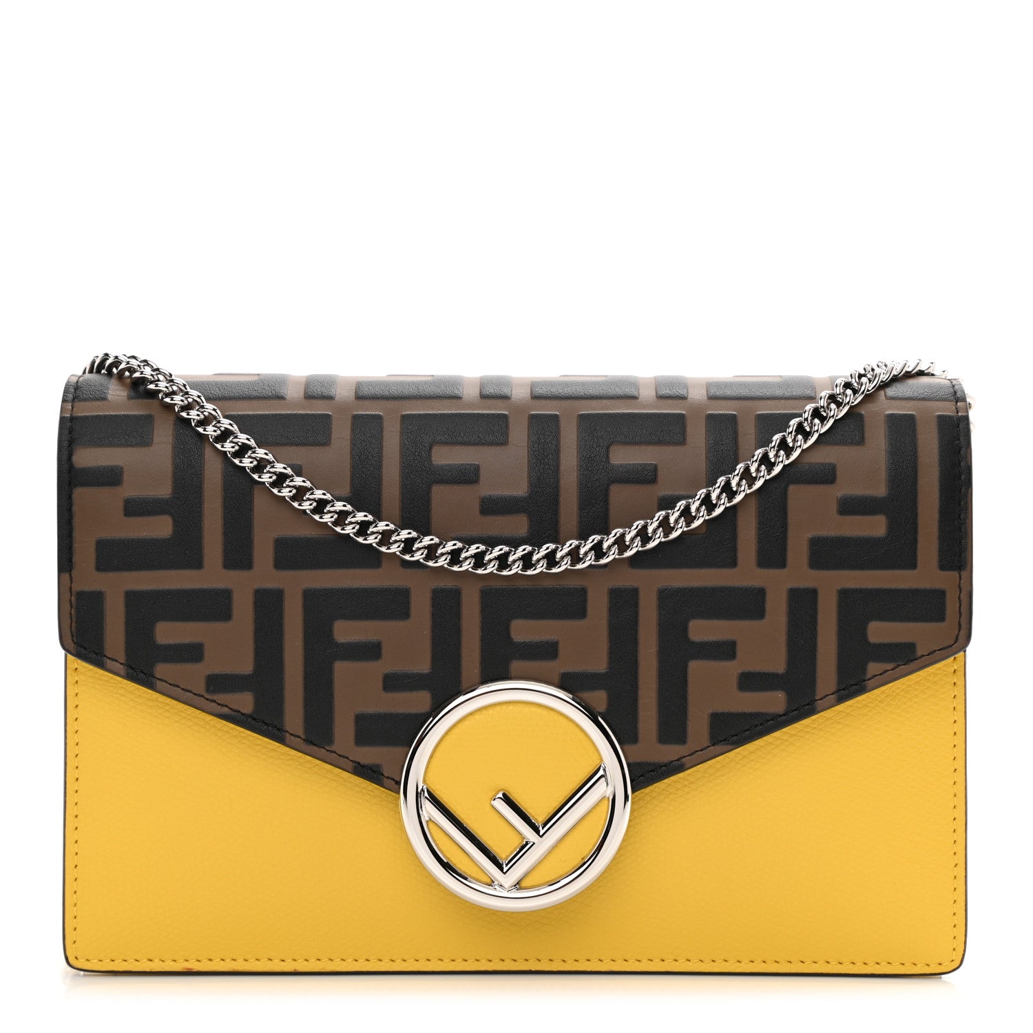 Fendi Vitello Cruise F is Fendi Bi-Color FF 1974 Embossed Medium Envelope Wallet On Chain Maya Black Sunflower 1 of 9
