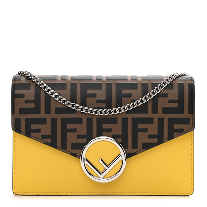 Fendi Vitello Cruise F is Fendi Bi-Color FF 1974 Embossed Medium Envelope Wallet On Chain Maya Black Sunflower 1 of 9