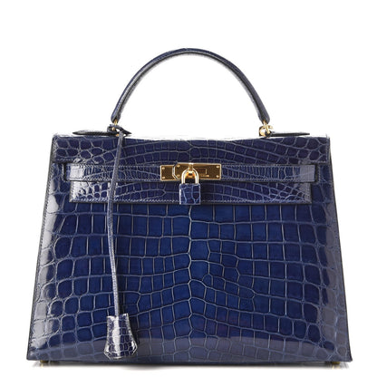 Hermes Shiny Niloticus Crocodile Kelly Sellier 32 Bleu Saphir 1 of 32