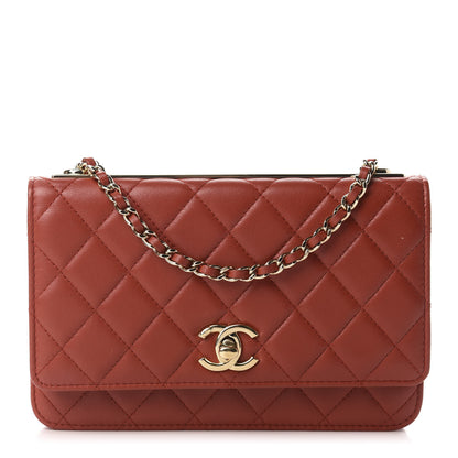 Chanel Lambskin Quilted Trendy CC Wallet On Chain WOC Red 1 of 14
