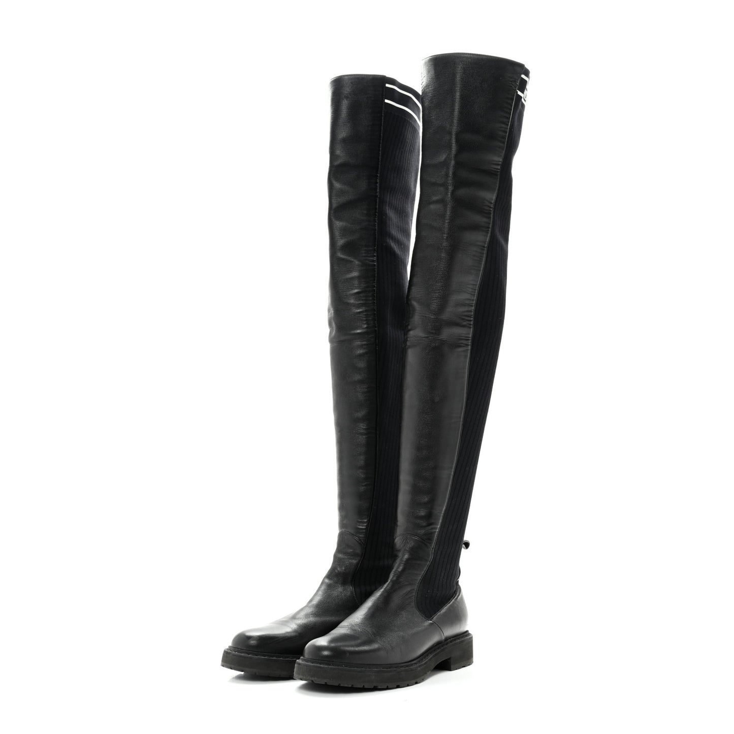 Lambskin Stretch Fabric Logo Rockoko Tall Boots 36 Black White