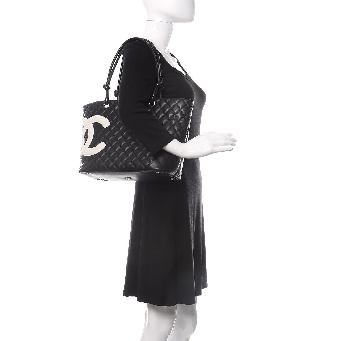 Calfskin Quilted Large Cambon Tote Black White