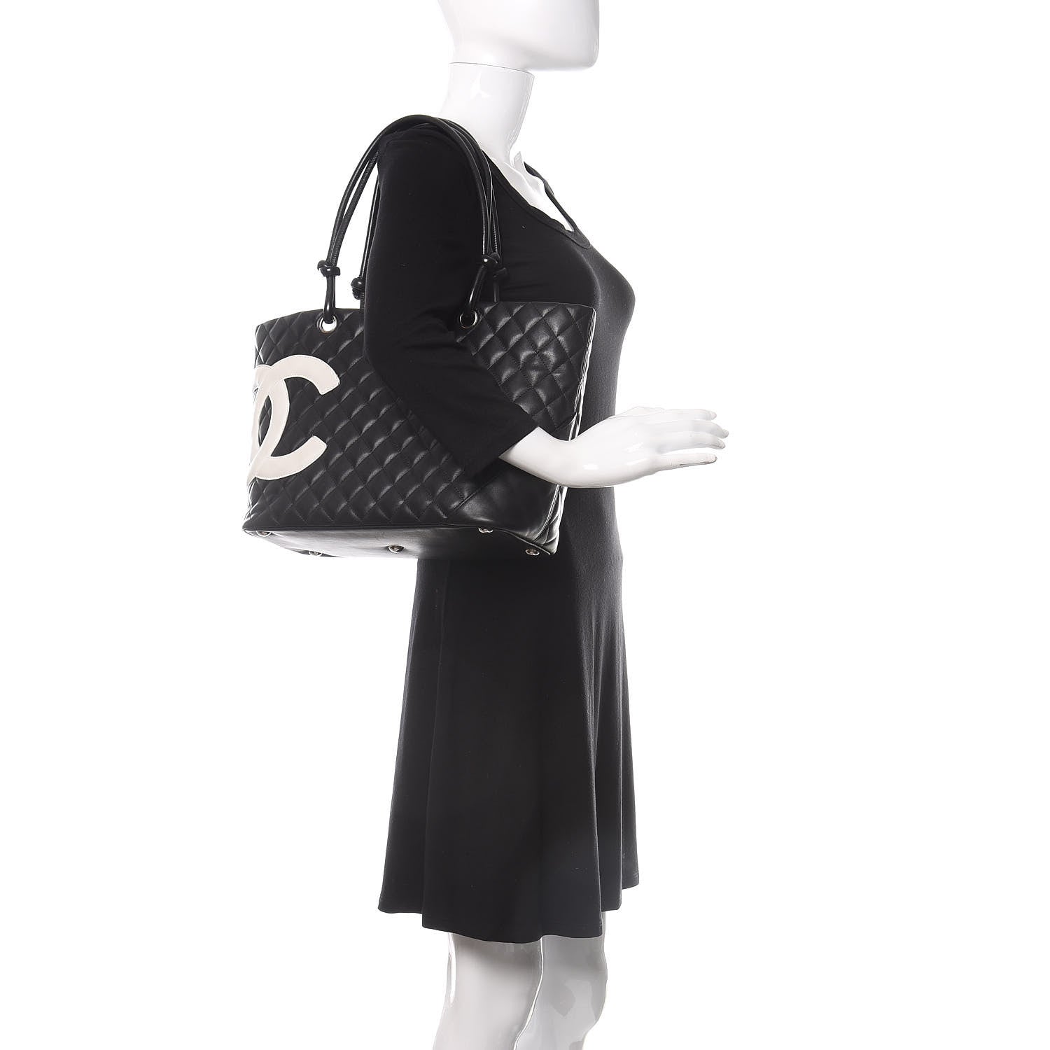 Chanel Calfskin Quilted Large Cambon Tote Black White 2 of 12