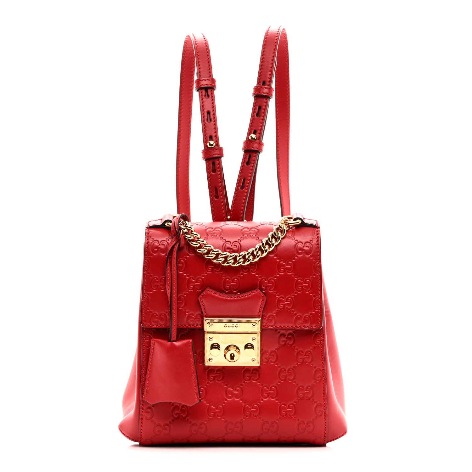 Gucci Guccissima Signature Padlock Backpack Hibiscus Red 1 of 19