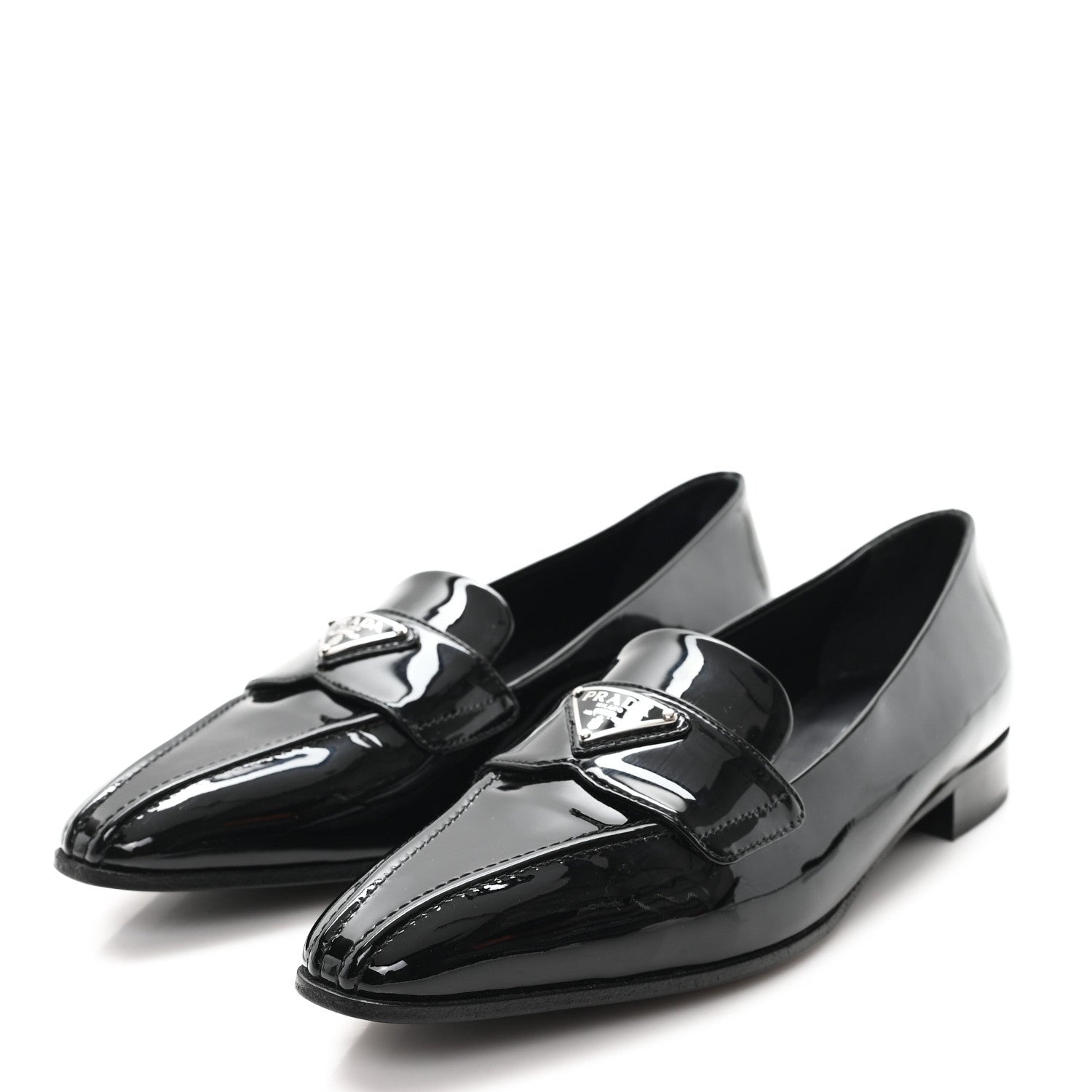 Prada Vernice Triangle Pointed Toe 25mm Loafers 37.5 Black 4 of 9