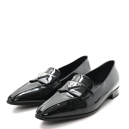 Prada Vernice Triangle Pointed Toe 25mm Loafers 37.5 Black 4 of 9