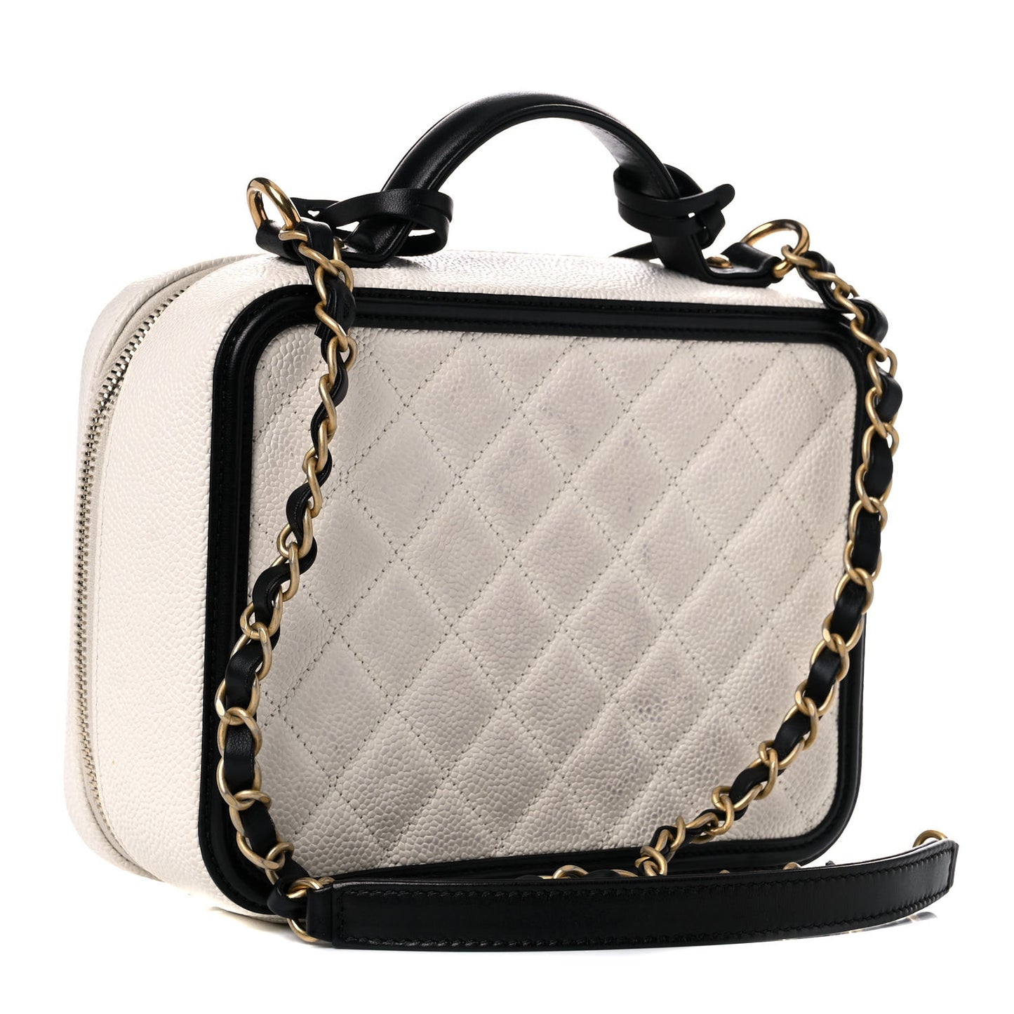 Caviar Quilted Medium CC Filigree Vanity Case White Black