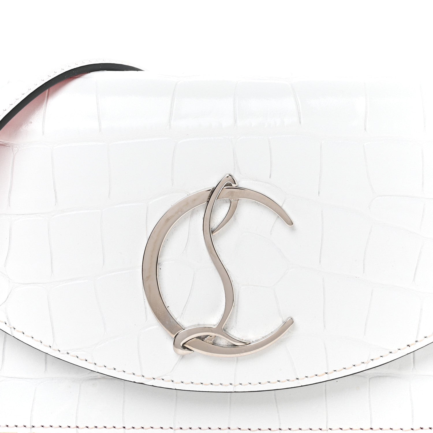 Christian Louboutin Calfskin Crocodile Embossed Loubi54 Crossbody Clutch White 7 of 10