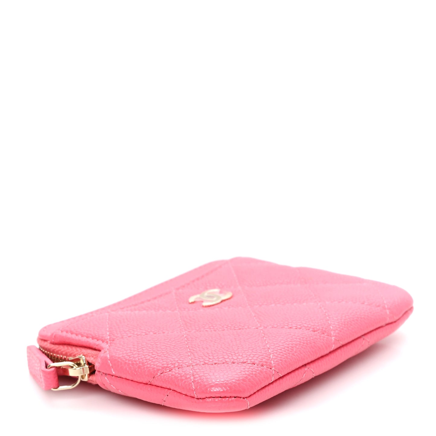 Caviar Quilted Zip Card Holder Wallet Pink
