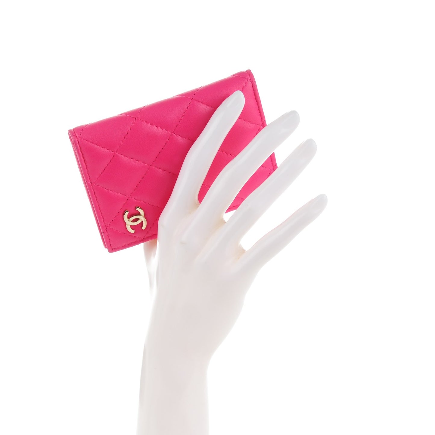 Lambskin Quilted Card Holder Wallet Fuchsia