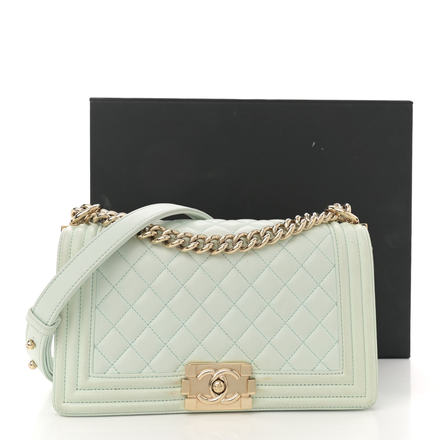 Chanel Lambskin Quilted Medium Boy Flap Light Green 16 of 16
