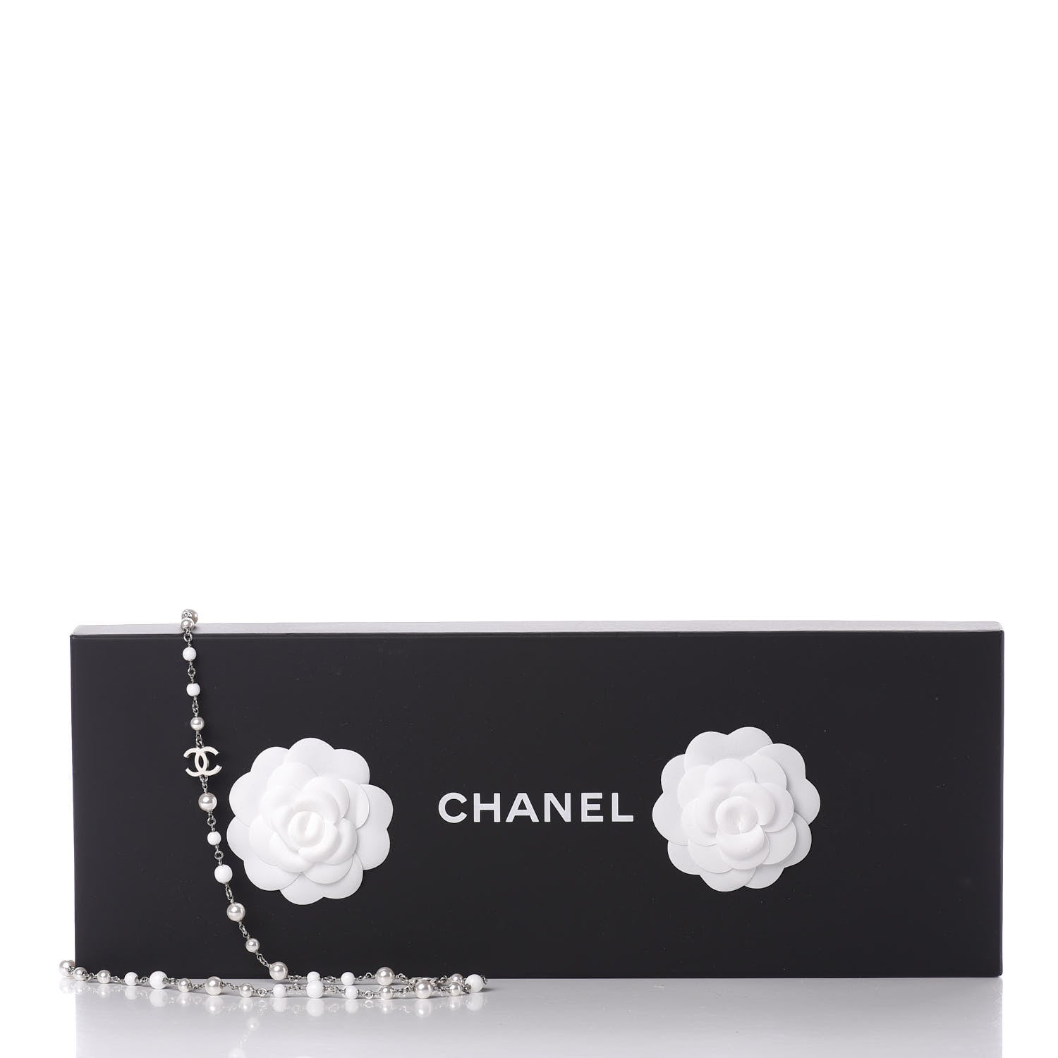 Chanel Enamel Beaded Pearl CC Long Necklace Silver Ivory 5 of 5