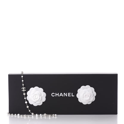 Chanel Enamel Beaded Pearl CC Long Necklace Silver Ivory 5 of 5