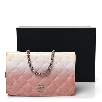 Chanel Ombre Patent Calfskin Quilted Wallet on Chain WOC Pink White 12 of 12