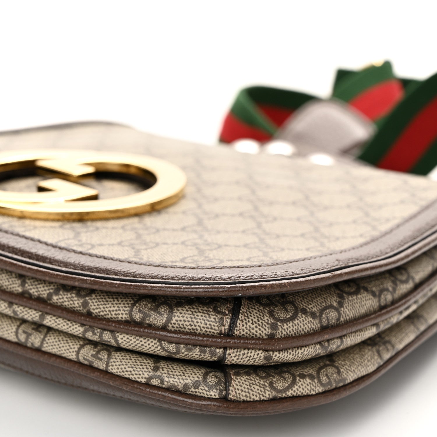 Gucci GG Supreme Monogram Textured Dollar Calfskin Web Medium Blondie Top Handle Shoulder Flap Bag Beige Ebony New Acero 10 of 11