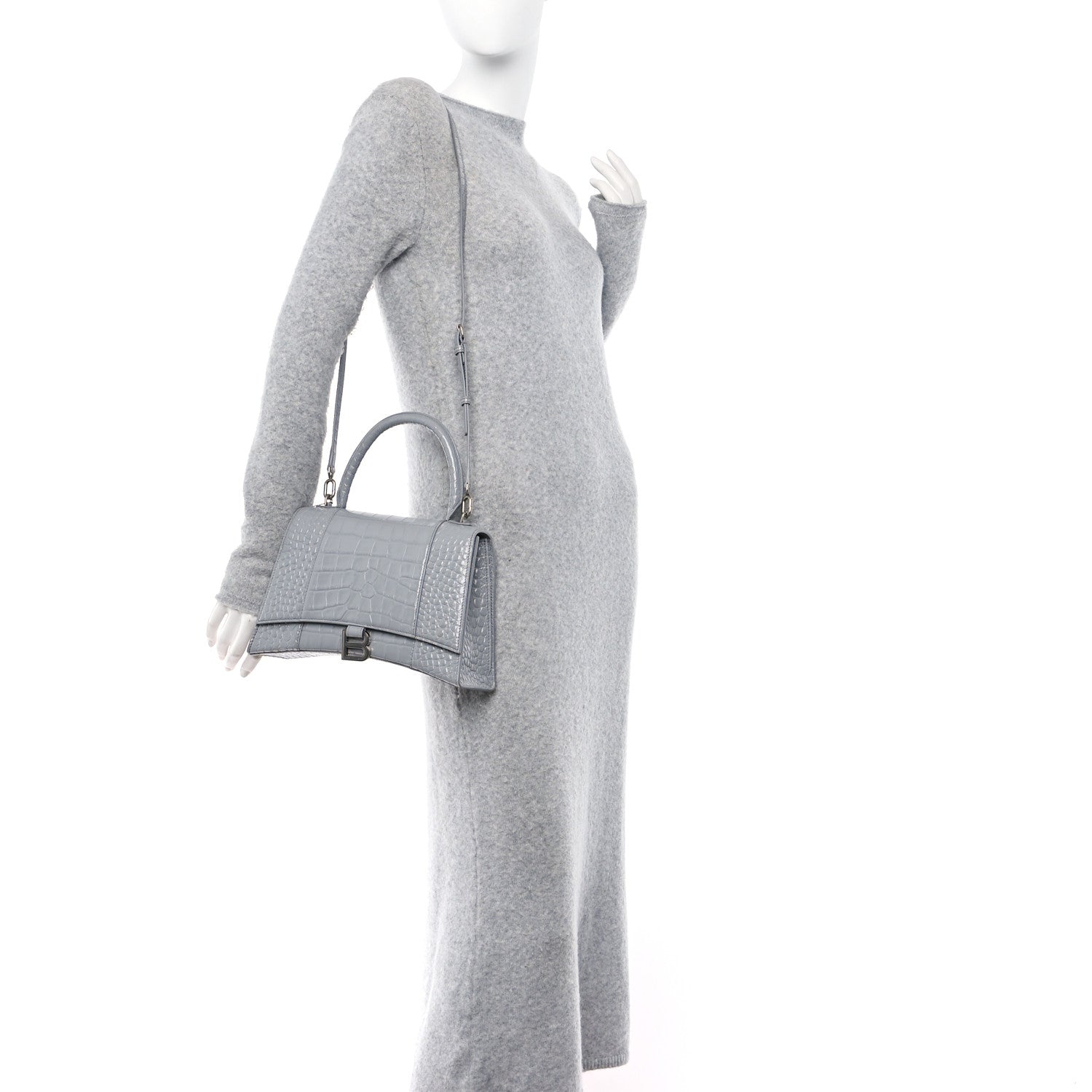 Balenciaga Shiny Calfskin Crocodile Embossed Medium Hourglass Top Handle Bag Balenciaga Grey 2 of 9