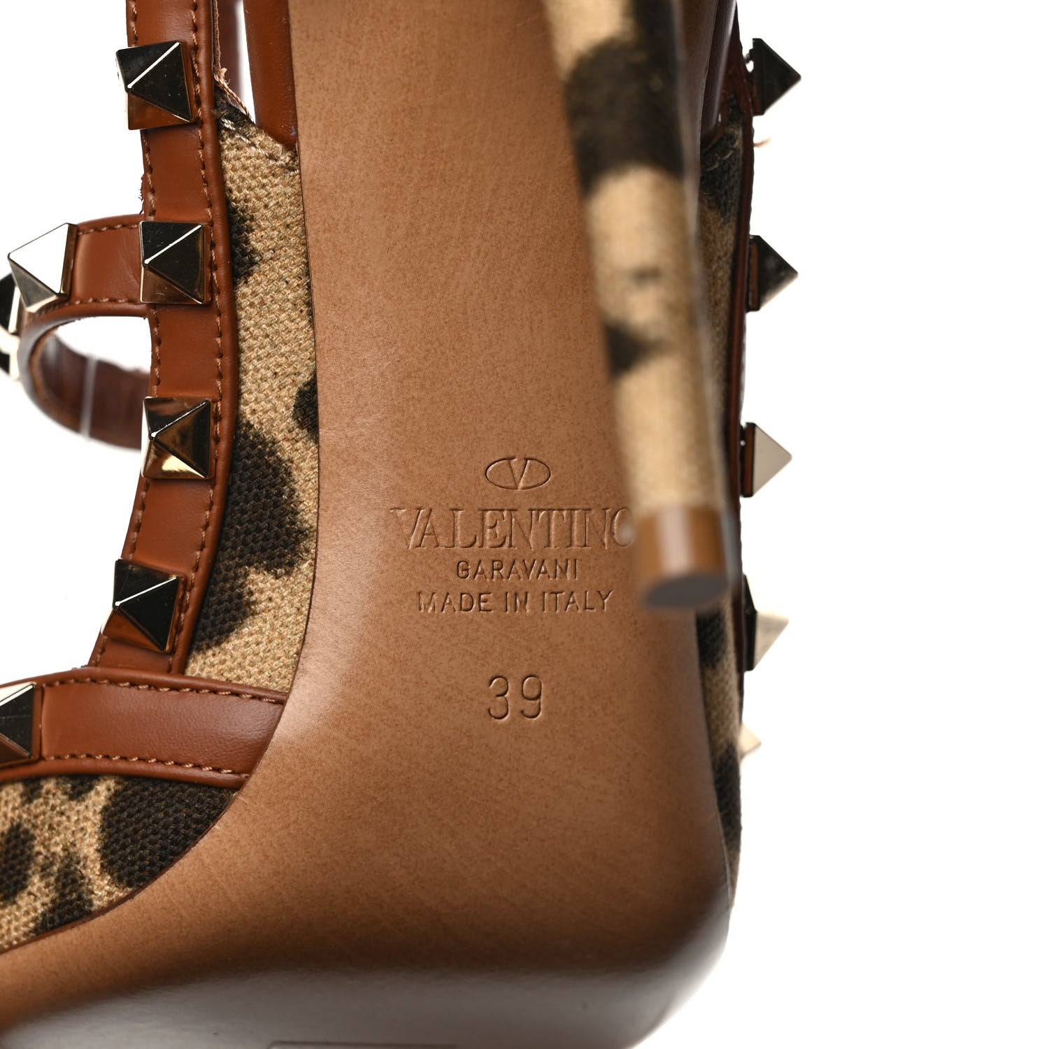 Valentino Garavani Canvas Leopard Print Rockstud Ankle Strap 100mm Pumps 39 Brown 6 of 9