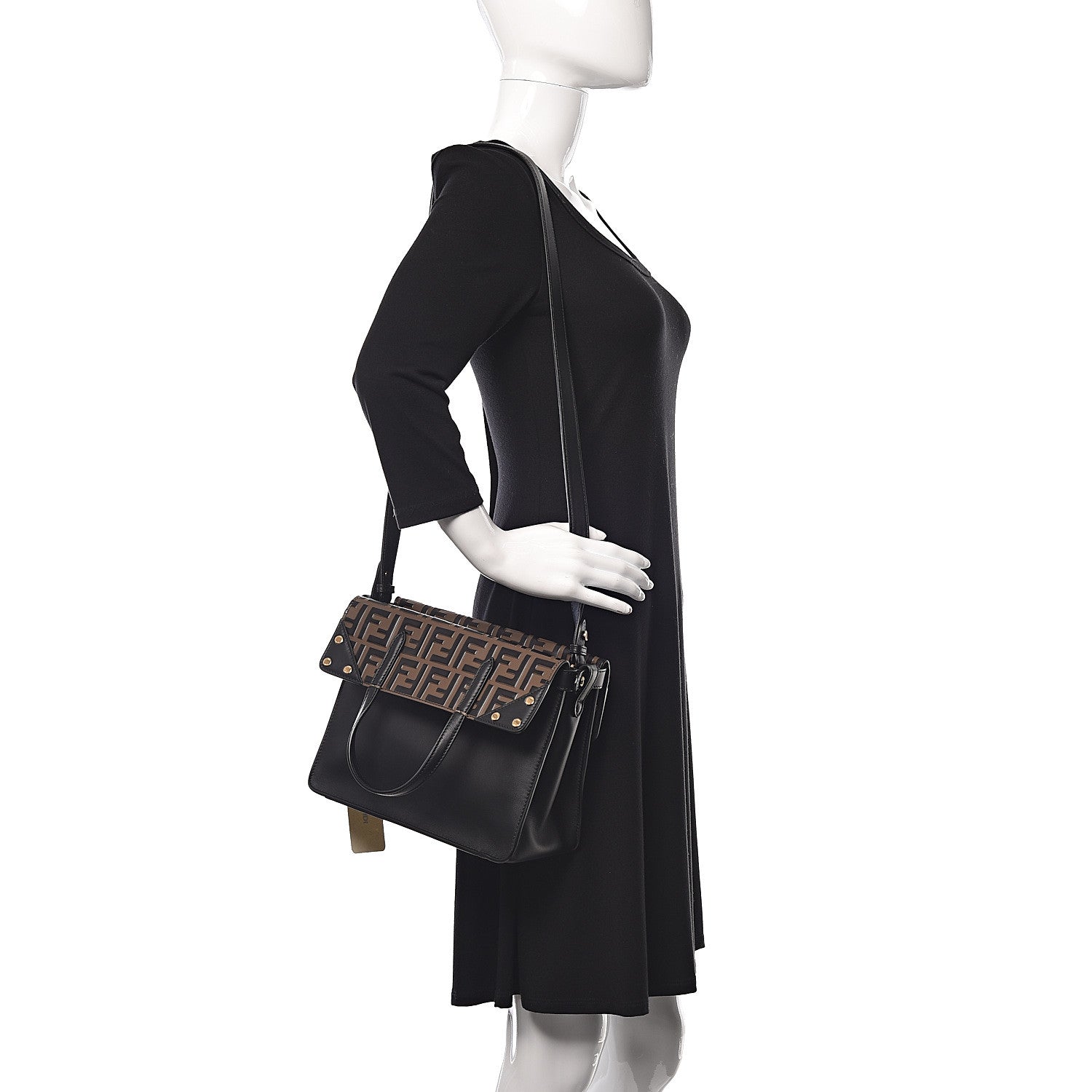 Fendi Vitello Grace Bi-Color FF 1974 Embossed Flip Tote Black Maya 2 of 11