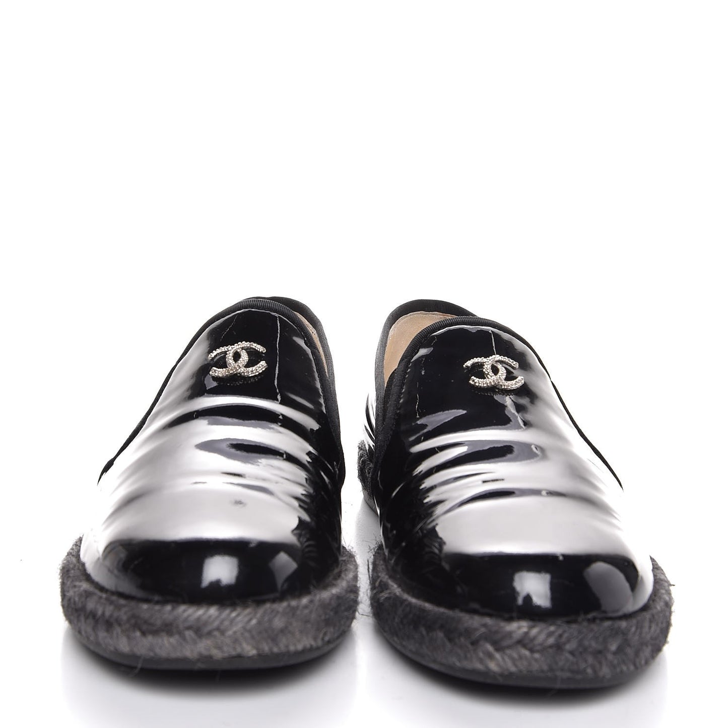 Patent Calfskin CC Mocassin Loafer Espadrilles 37 Black