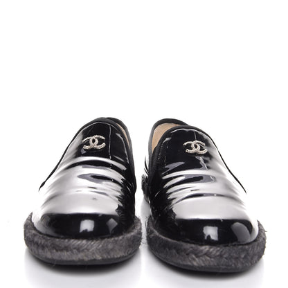 Chanel Patent Calfskin CC Mocassin Loafer Espadrilles 37 Black 2 of 10