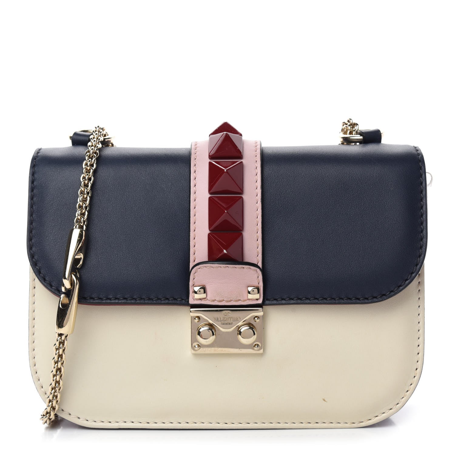 Valentino Garavani Vitello Small Glam Lock Rockstud Flap Light Ivory Water Rose Marine Rubin 1 of 14