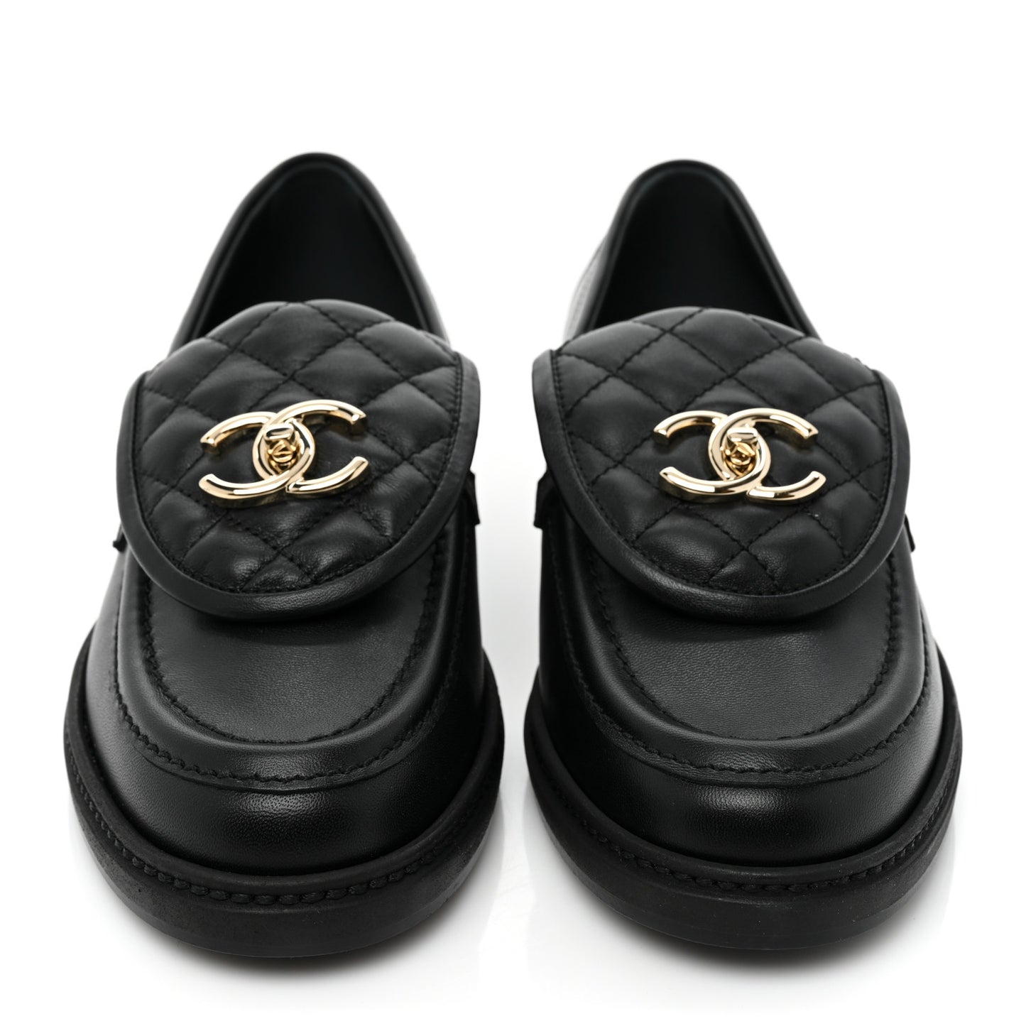 Lambskin Quilted CC Turnlock Loafers 38 Black