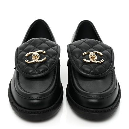 Chanel Lambskin Quilted CC Turnlock Loafers 38 Black 2 of 10