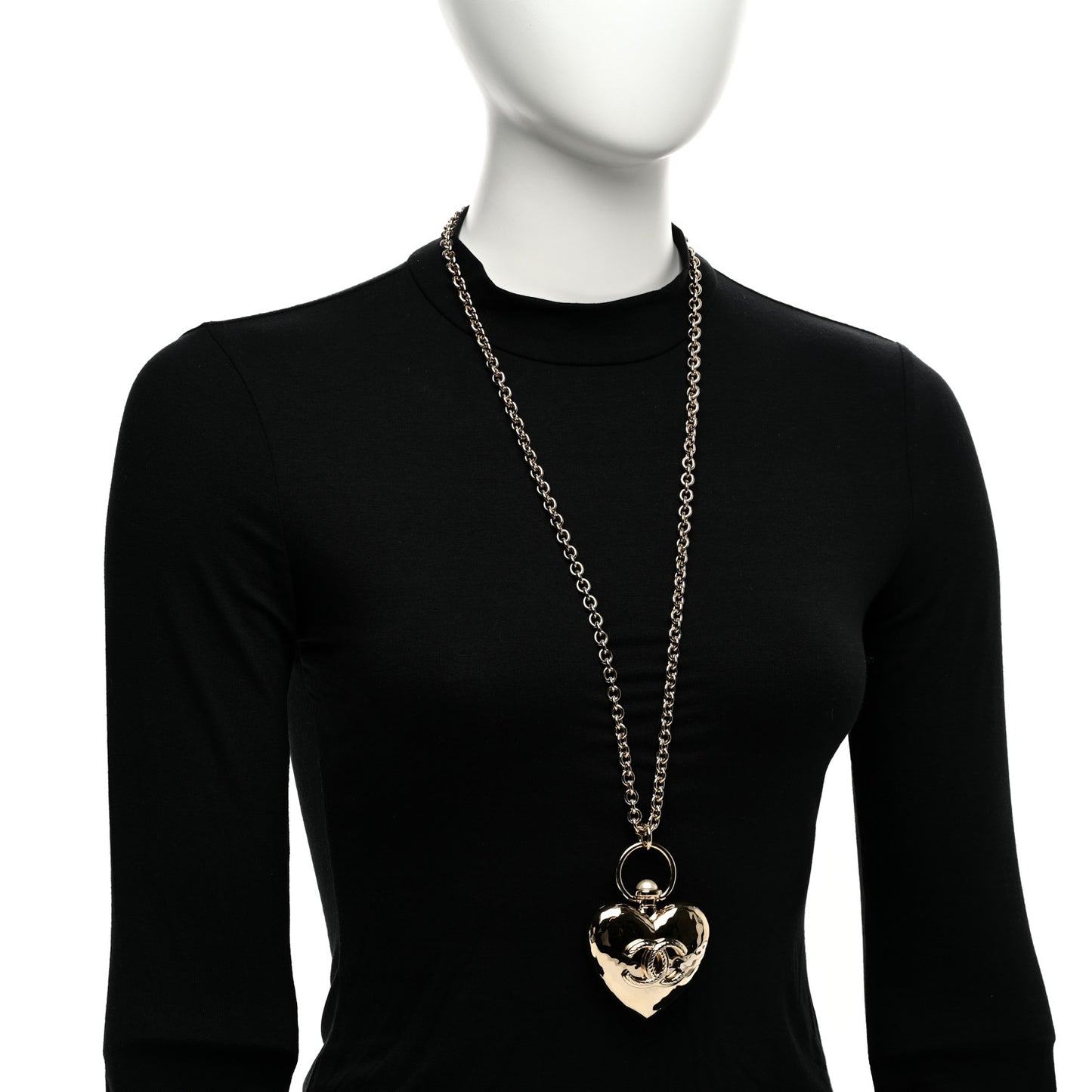 Metal CC Heart Locket Necklace Gold