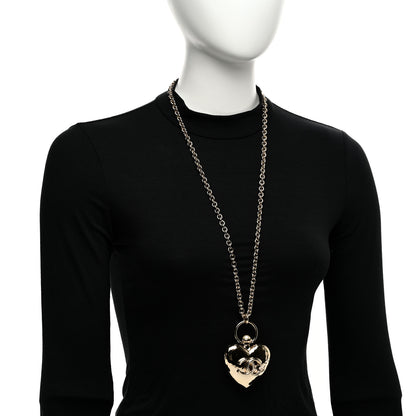 Chanel Metal CC Heart Locket Necklace Gold 2 of 6