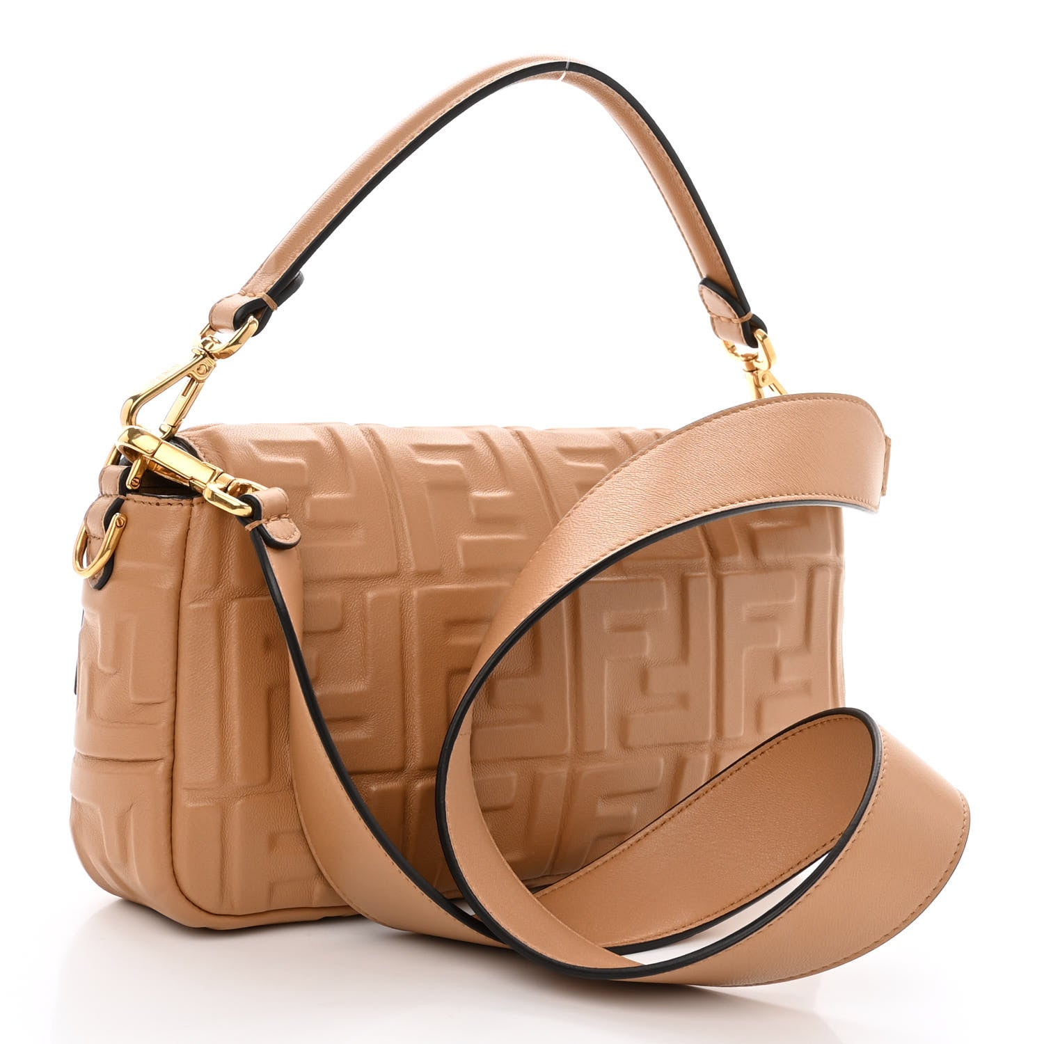 Fendi Nappa FF 1974 Embossed Baguette Miele Scuro 3 of 9