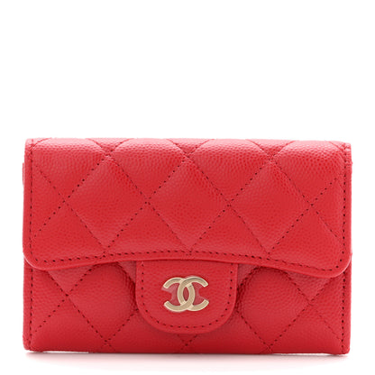 Chanel Caviar Quilted Flap Card Holder Wallet Red 1 of 8