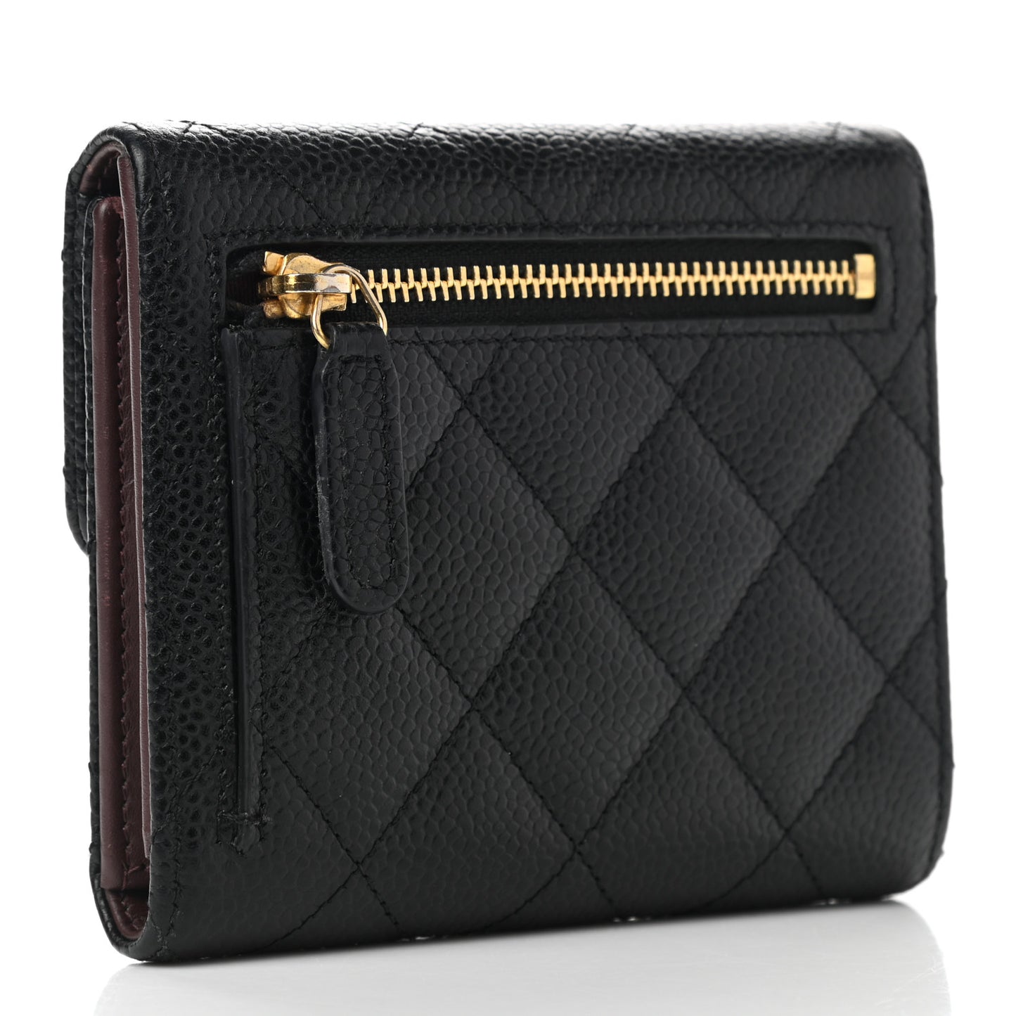 Caviar Quilted Compact Flap Wallet Black