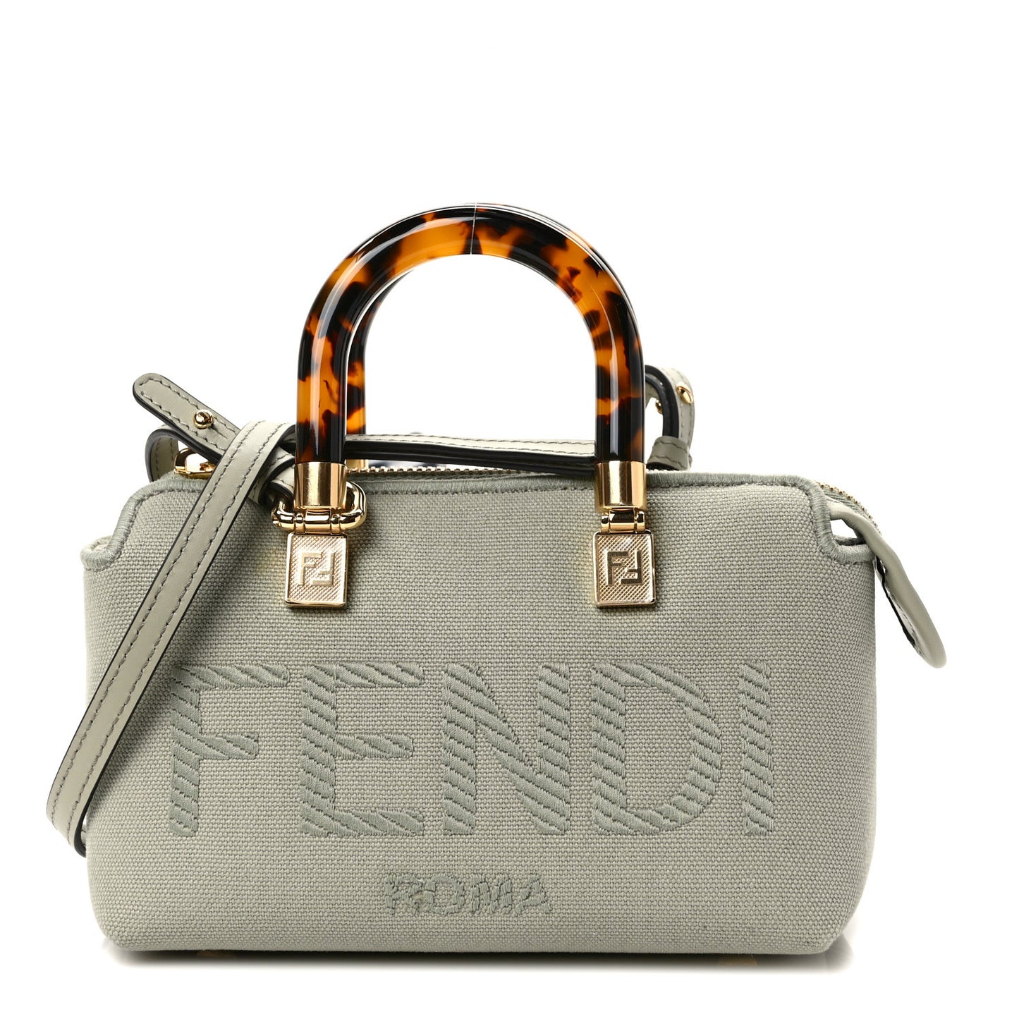 Canvas Vitello King Plexiglass Logo Embroidered Mini By The Way Top Handle Boston Bag Green Tea