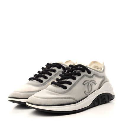 Chanel Mesh Lyrca Womens Logo Sneakers 37.5 White Grey 3 of 8