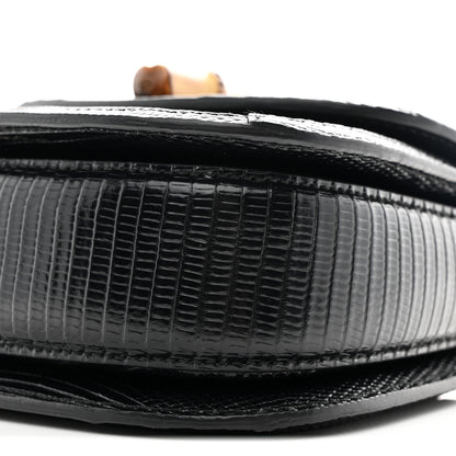 Gucci Sequin Lizard Embossed GG Mini Bamboo 1947 Top Handle Chain Bag Black White 10 of 10