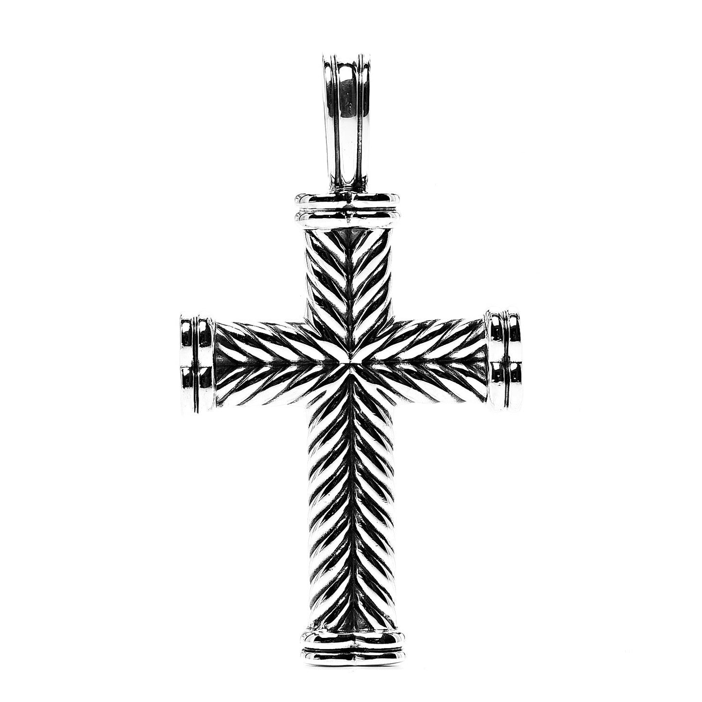 Sterling Silver Mens Chevron Cross Pendant