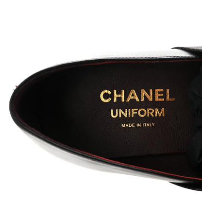 Chanel Calfskin Elastic Lace Up Cap Toe CC Loafers 40 Black 8 of 9