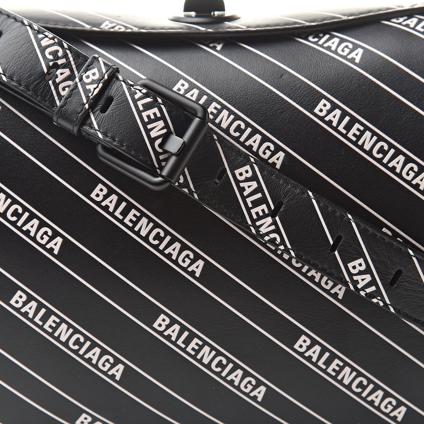 Calfskin Diagonal Allover Logo Print S Flap Bag Black White