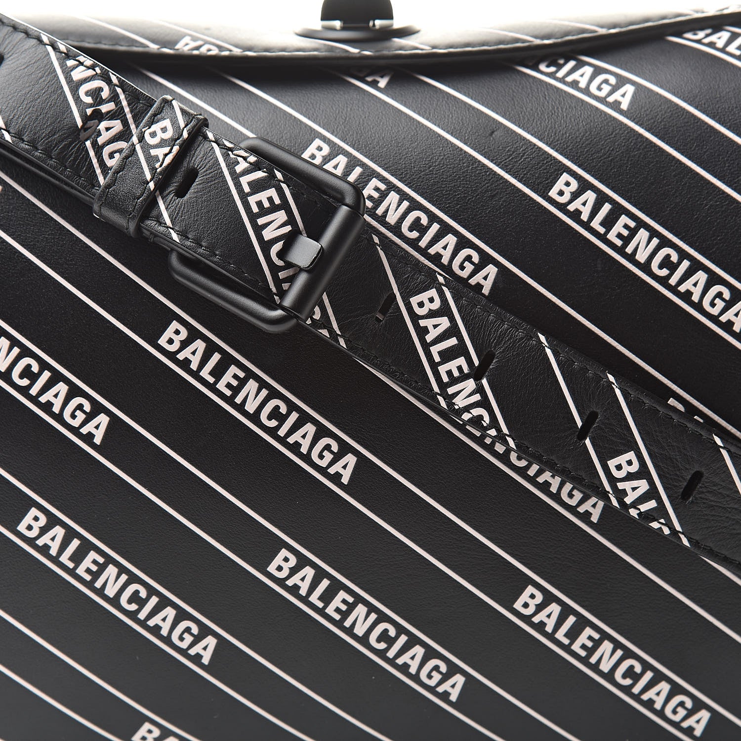 Balenciaga Calfskin Diagonal Allover Logo Print S Flap Bag Black White 8 of 10