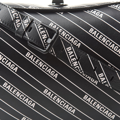 Balenciaga Calfskin Diagonal Allover Logo Print S Flap Bag Black White 8 of 10