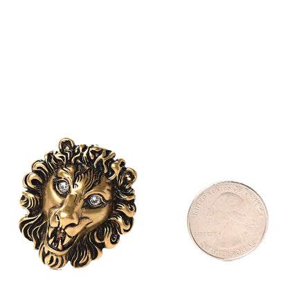 Gucci Metal Crystal Lion Clip On Earrings Aged Gold 2 of 4