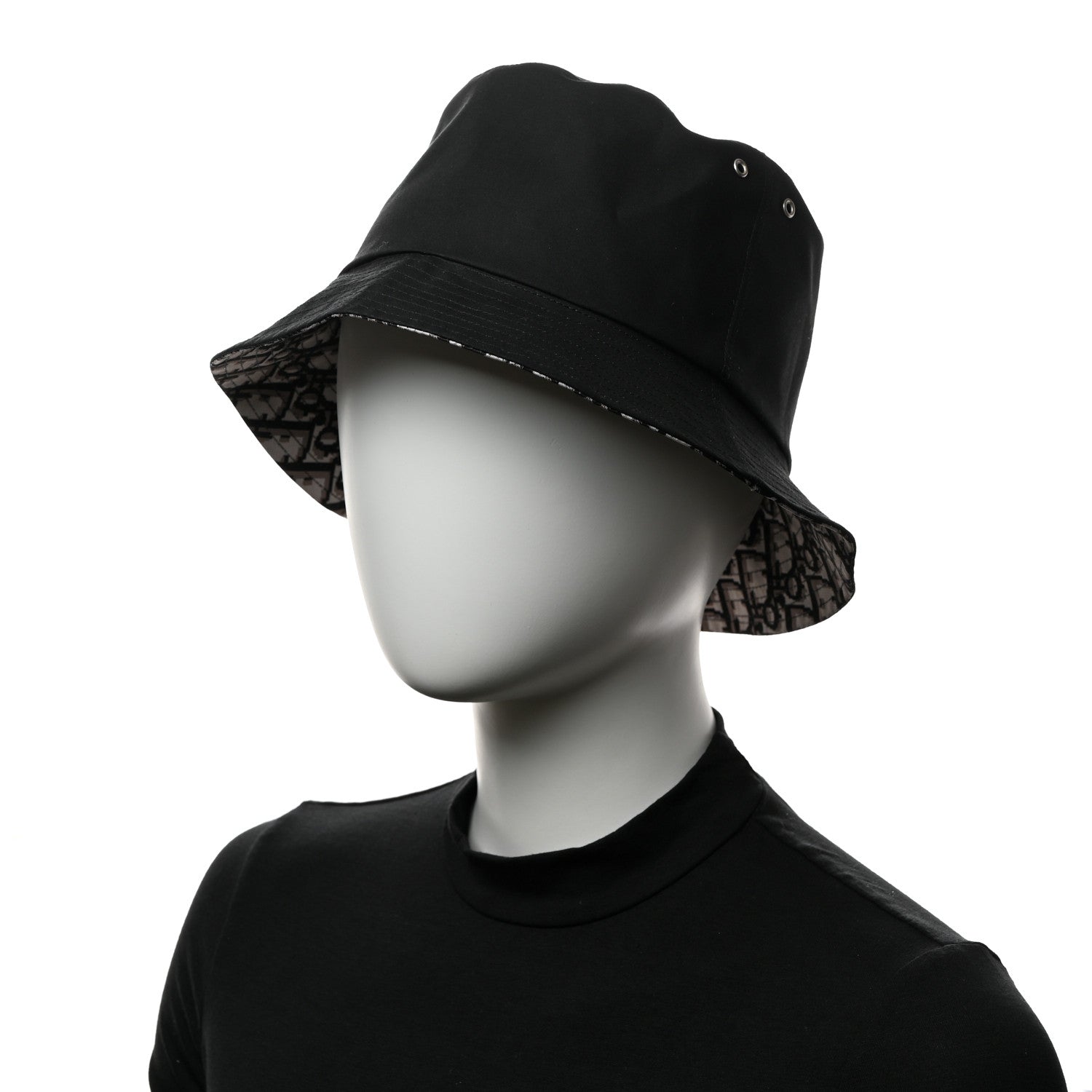 Christian Dior CHRISTIAN DIOR Polyester Cotton Oblique Teddy-D Brim Bucket Hat 58 Black 2 of 8