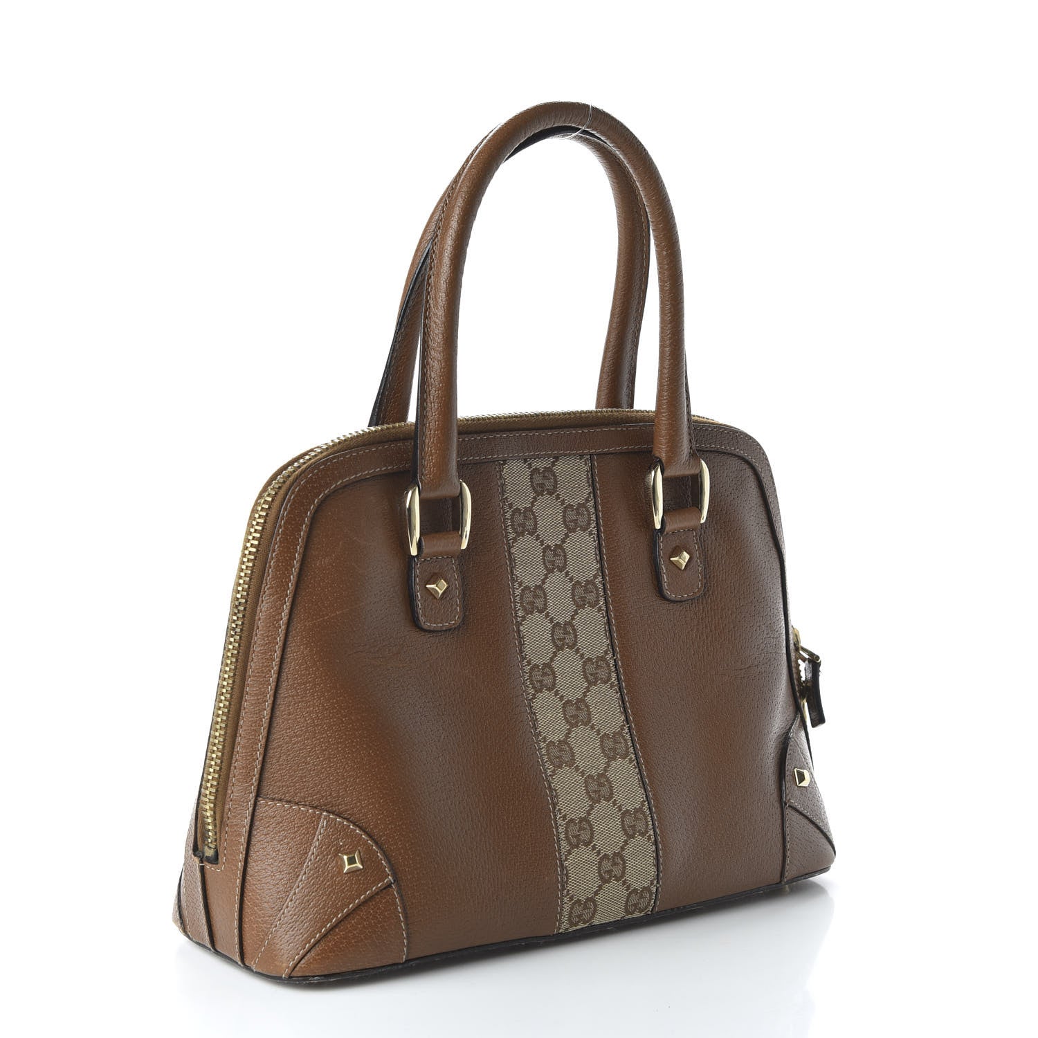 Gucci Calfskin GG Monogram Medium Horsebit Nail Dome Bag Dark Brown 3 of 10