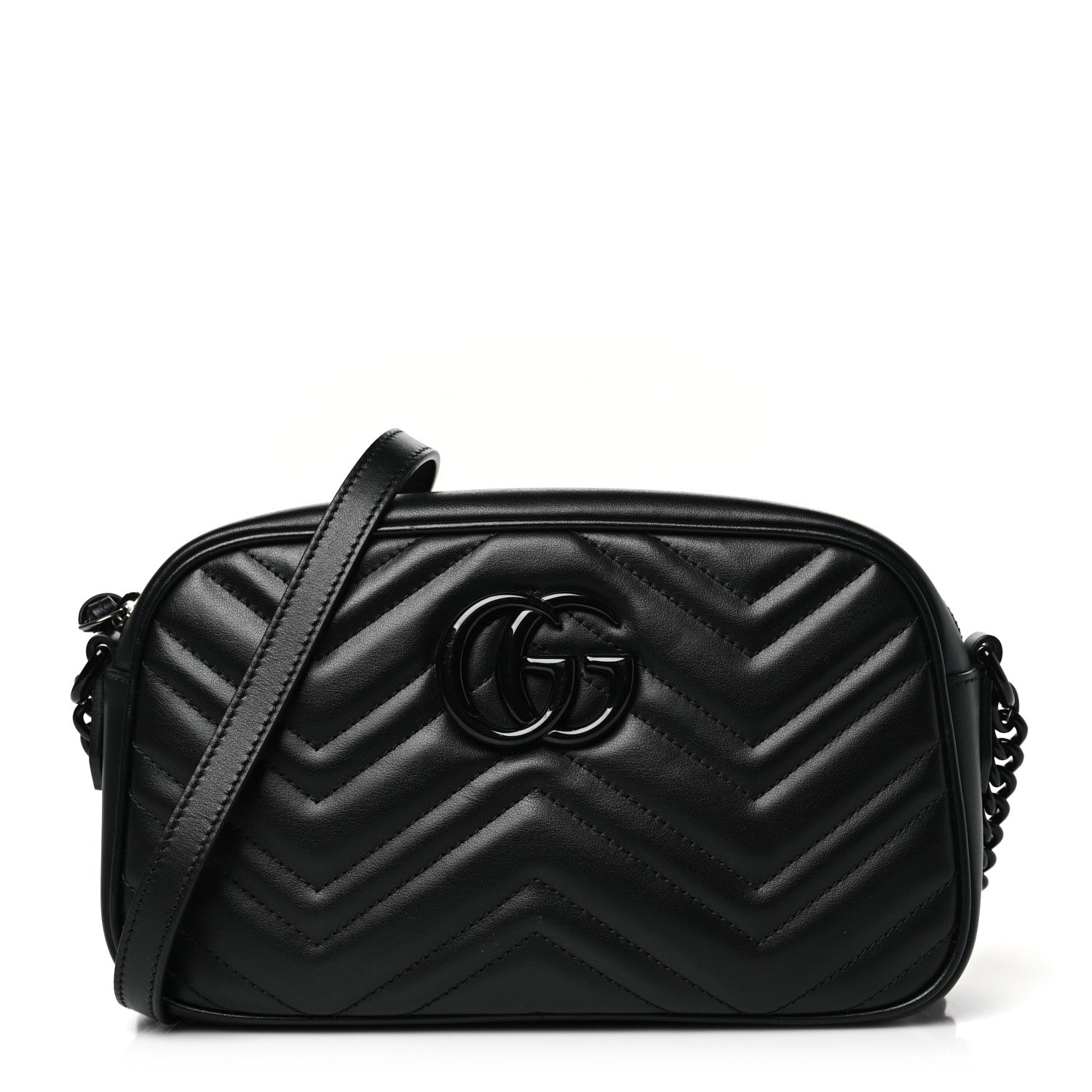 Gucci Calfskin Matelasse Monochrome Small GG Marmont Chain Shoulder Bag Black 1 of 10