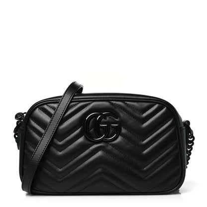 Gucci Calfskin Matelasse Monochrome Small GG Marmont Chain Shoulder Bag Black 1 of 10